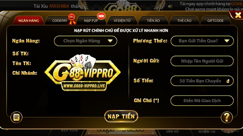 Hướng dẫn nạp tiền Go88 Hướng dẫn nạp tiền Go88